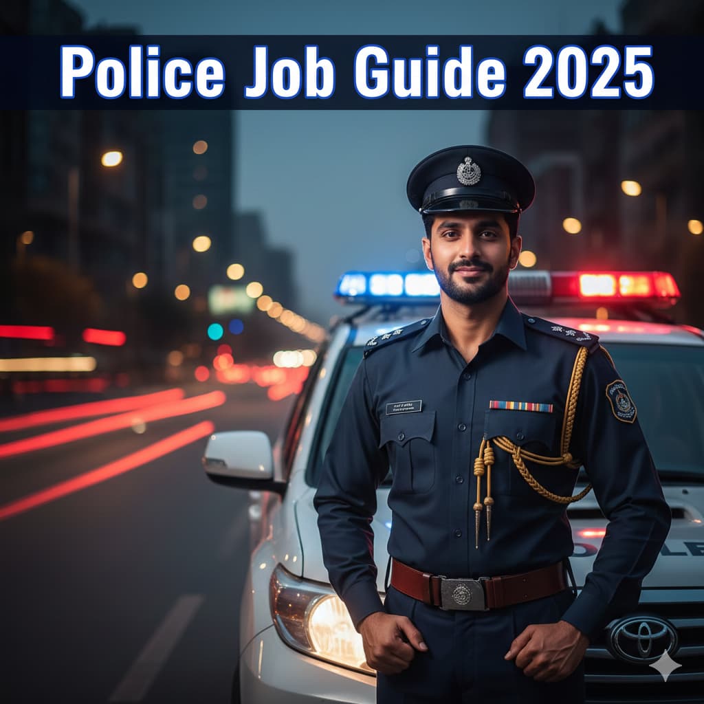Pakistani police officer in uniform standing confidently for police job recruitment 2025